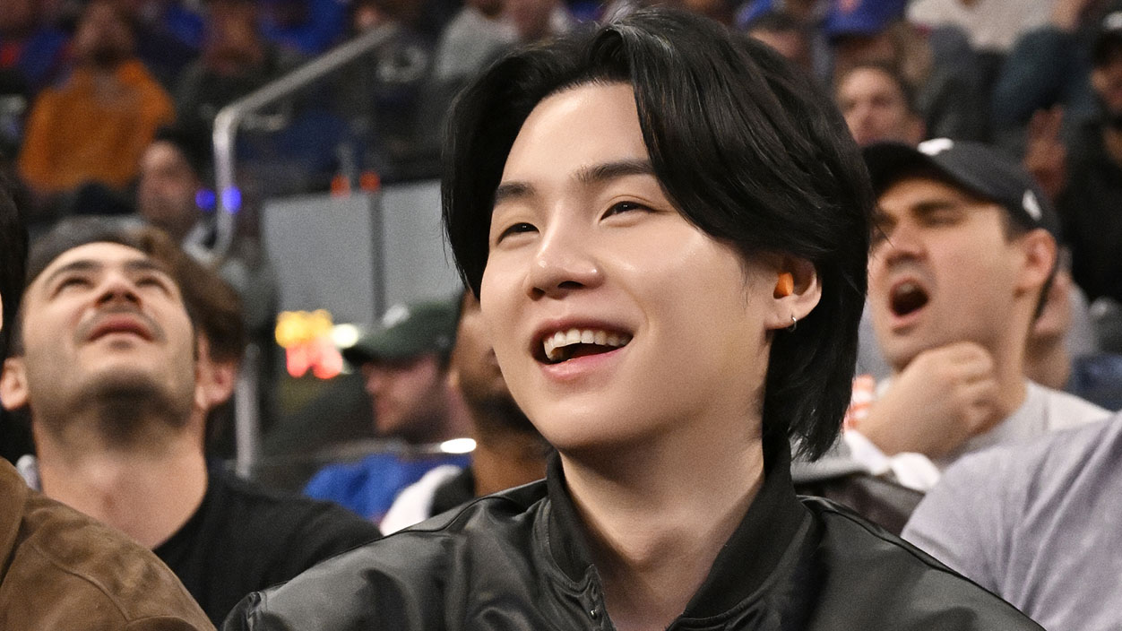 NEW YORK, NY - APRIL 30: SUGA of BTS attends Game One of the Eastern Conference Semi-Finals of the 2023 NBA Playoffs between the Miami Heat and the New York Knicks on April 30, 2023 at Madison Square Garden in New York City, New York.  NOTE TO USER: User expressly acknowledges and agrees that, by downloading and or using this photograph, User is consenting to the terms and conditions of the Getty Images License Agreement. Mandatory Copyright Notice: Copyright 2023 NBAE  (Photo by David Dow/NBAE via Getty Images)
