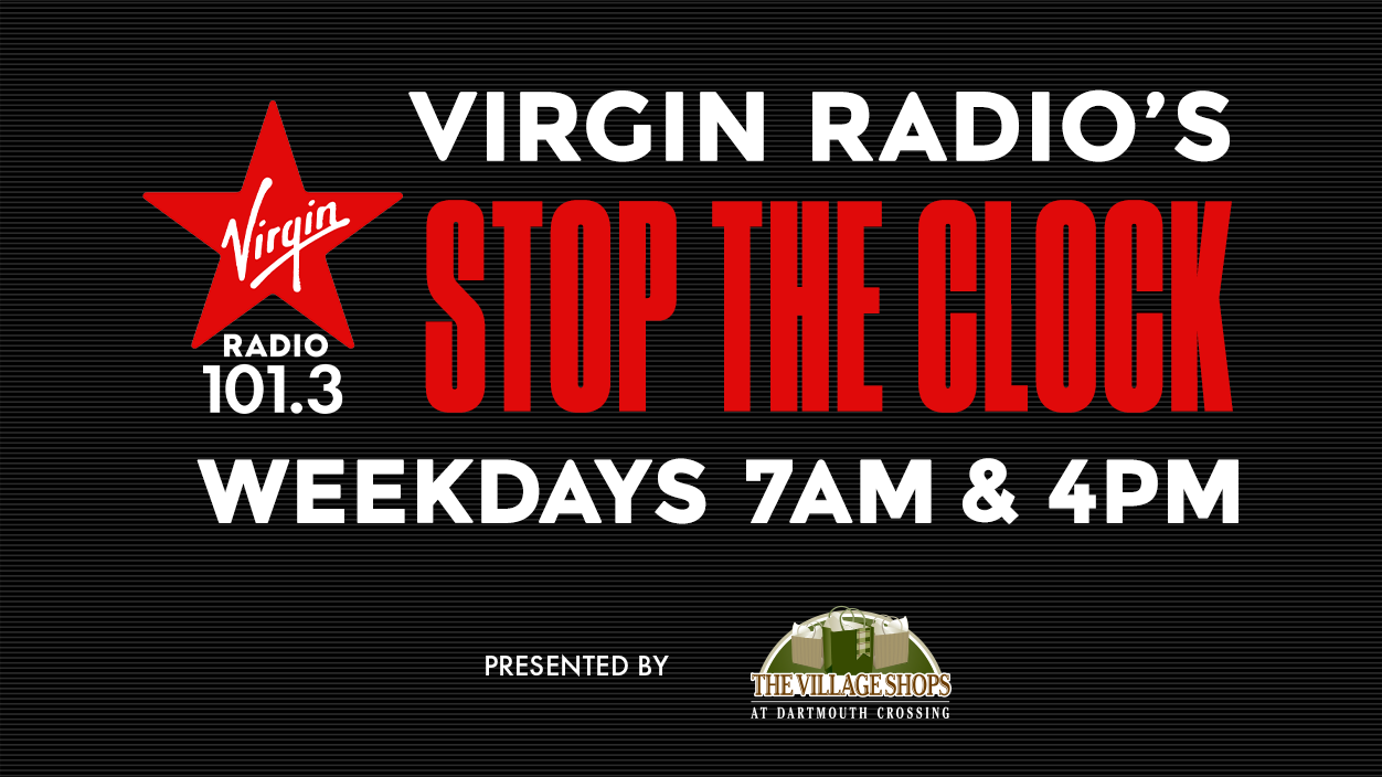 Stop The Clock, 101.3 Virgin Radio star logo. Weekdays 7am & 4pm